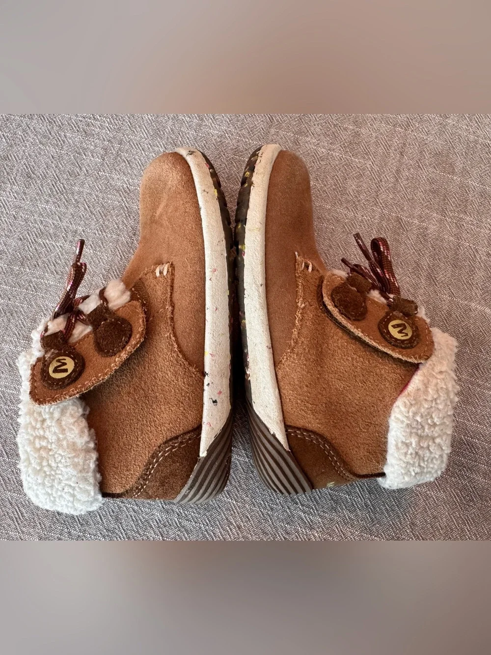 Merrell Bare Steps Kids Winter Boots US 7.5 Leather Suede Upper Faux Fur Ankle